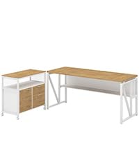 L Shaped Desk with Drawer Cabinet, 63" Executive Computer Desk and lateral File Cabinet, 2 Piece Home Office Furniture with Drawers for Hanging, Doors with Locks (Light Walnut, 63 inches)