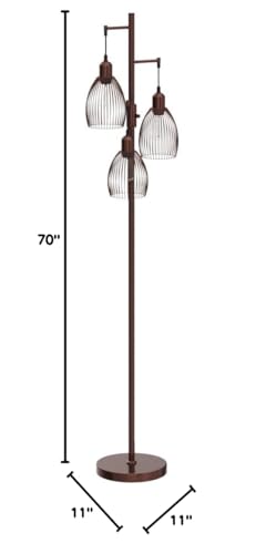 Dimmable Floor Lamp, 3 x 800LM LED Edison Bulbs Included, Farmhouse Industrial Floor Lamp Standing Lamp with Elegant Teardrop Cage Head Tall Lamp for Living Room Bedroom Office Dining Room - Brown