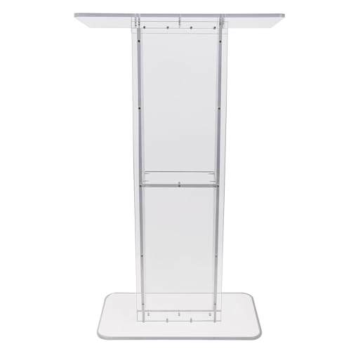 Acrylic Podium, 47" Clear Acrylic Podium Stand with Wide Reading Surface & Storage Shelf, Floor-Standing Clear Pulpits Acrylic for Church Office School