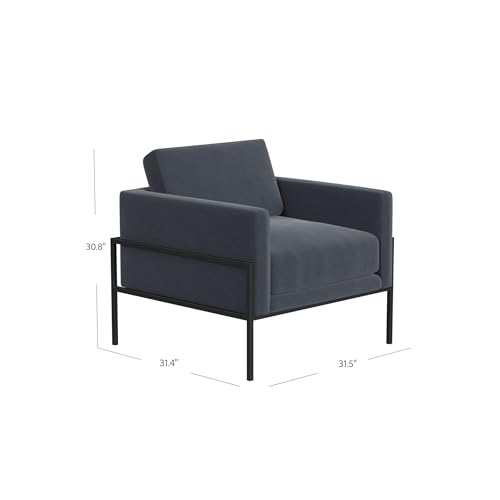 Modern Metal Frame Accent Chair| Home Décor|Accent Chairs for Living Room & Bedroom - Steel Blue Velvet