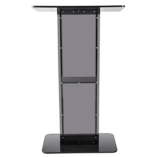 Acrylic Podium, 47" Acrylic Podium Stand with Wide Reading Surface & Storage Shelf, Floor-Standing Clear Pulpits Acrylic for Church Office School, Black