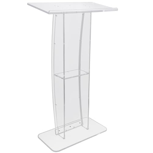 Acrylic Podium, 47" Clear Acrylic Podium Stand with Wide Reading Surface & Storage Shelf, Floor-Standing Clear Pulpits Acrylic for Church Office School