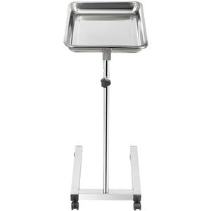 Lab Cart, Stainless Steel Mayo Tray Stand 18 x 14 in Trolley Mayo Stand, Adjustable Height 32-51 in Instrument Tray with Removable Tray & 4 Omnidirectional Wheels, Ideal for Home Equipment