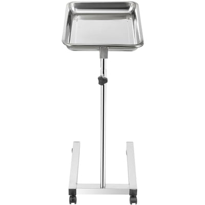 Lab Cart, Stainless Steel Mayo Tray Stand 18 x 14 in Trolley Mayo Stand, Adjustable Height 32-51 in Instrument Tray with Removable Tray & 4 Omnidirectional Wheels, Ideal for Home Equipment