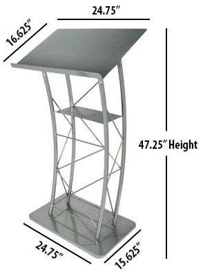 Large Curved Lectern with Shelf, Stand Up Church Pulpit, Slanted Lectern, Conference Podium for Speakers, Speeches, and Other Occasions- Truss Lectern, Silver Powder Coat Finish, Metal