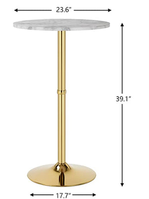 24'' Round Cocktail Bar Table with Metal Base, Tall Bistro Pub Table, Counter Bar Height Table for Kitchen, Dining Room, Living Room, Easy Assembly, Gold