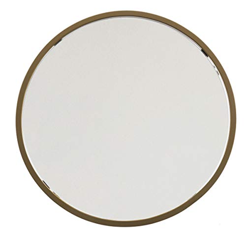 Metal Accent Table Triangle Base Round Mirror Top, Gold