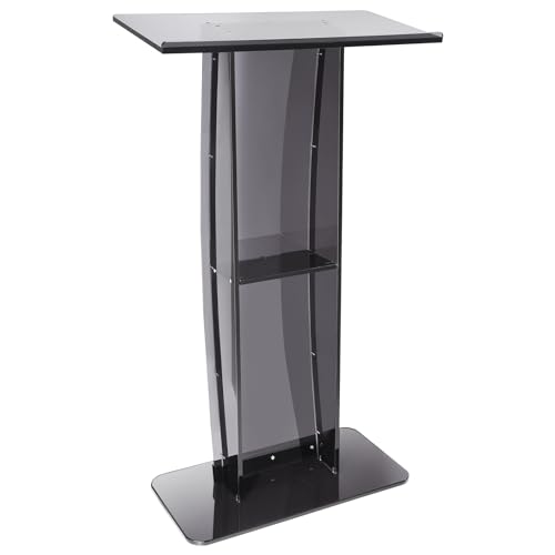 Acrylic Podium, 47" Acrylic Podium Stand with Wide Reading Surface & Storage Shelf, Floor-Standing Clear Pulpits Acrylic for Church Office School, Black