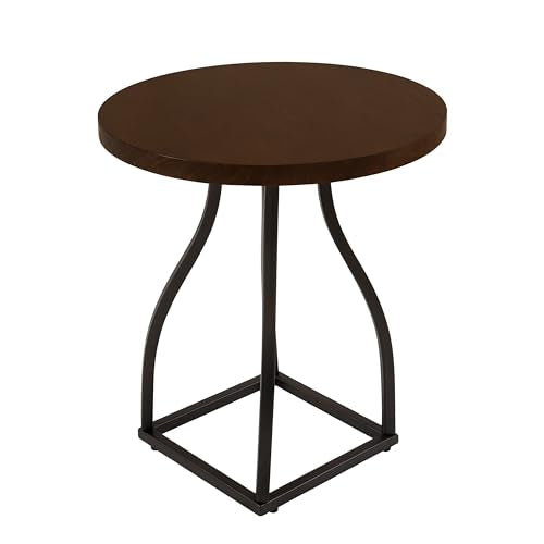 Round Accent Table with Metal Base - Brown