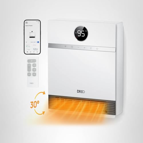 Smart Wall Heater, IP24 Electric PTC Space Heaters for Indoor Use, 30° Oscillation, Adjustable Thermostat, Remote Control, Works with Alexa, 24H Timer, Easy-mounted for Office, Bedroom, Home