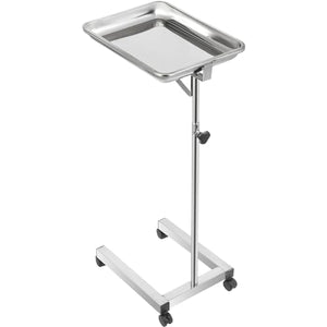 Lab Cart, Stainless Steel Mayo Tray Stand 18 x 14 in Trolley Mayo Stand, Adjustable Height 32-51 in Instrument Tray with Removable Tray & 4 Omnidirectional Wheels, Ideal for Home Equipment