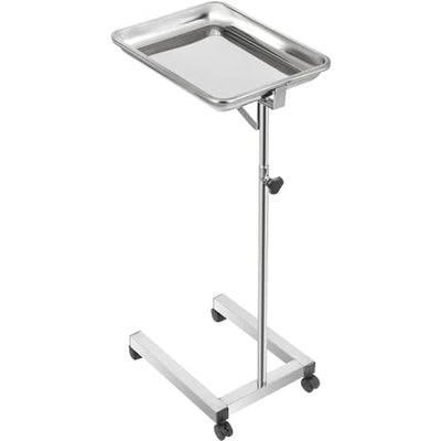 Lab Cart, Stainless Steel Mayo Tray Stand 18 x 14 in Trolley Mayo Stand, Adjustable Height 32-51 in Instrument Tray with Removable Tray & 4 Omnidirectional Wheels, Ideal for Home Equipment