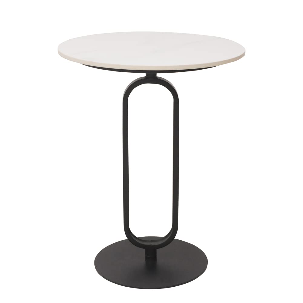 Side Table with Marble Top Metal Pub Bar Round Table Modern Sofa Side End Table Coffee Tray Side Desk for Couch Living Room Bedroom