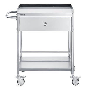 Medical Cart, 2-Layer Stainless Steel Cart 220 lbs Weight Capacity, Lab Utility Cart with 360° Silent Wheels and a Drawer for Lab, Clinic, Kitchen, Salon