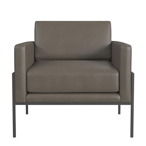 Modern Metal Frame Accent Chair| Home Décor|Accent Chairs for Living Room & Bedroom - Pewter Gray Faux Leather