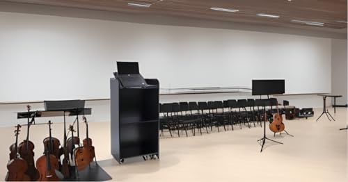 Lecterns & Podiums, Podium Stand with Wheels and Storage Layer, Portable Podium Reception Desk, Suitable for Church pulpits, Mobile lecterns for Meetings, and classrooms (White) (Black)