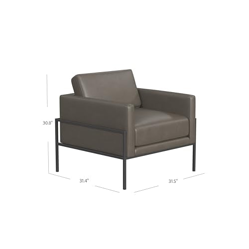 Modern Metal Frame Accent Chair| Home Décor|Accent Chairs for Living Room & Bedroom - Pewter Gray Faux Leather
