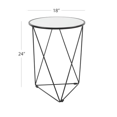 Metal Accent Table Triangle Base Round Mirror Top, Black, 18D x 18W x 24H