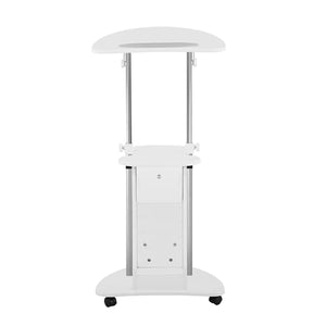 Adjustable Height Rolling Laptop Cart with Storage, Sit to Stand Desk with Wheels, Podium Stand or Medical Cart, White