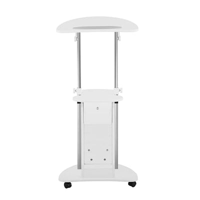 Adjustable Height Rolling Laptop Cart with Storage, Sit to Stand Desk with Wheels, Podium Stand or Medical Cart, White