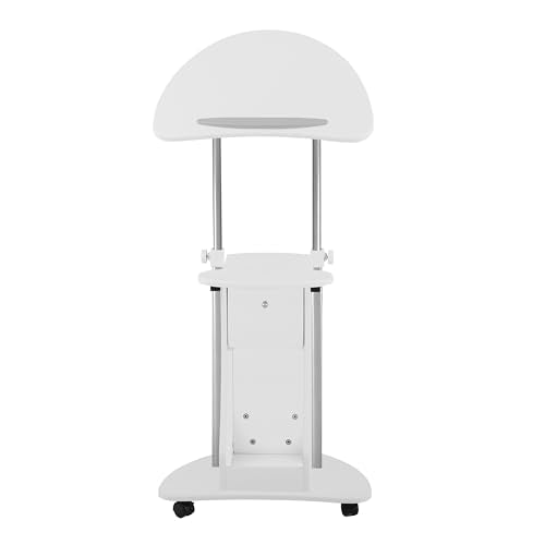 Adjustable Height Rolling Laptop Cart with Storage, Sit to Stand Desk with Wheels, Podium Stand or Medical Cart, White