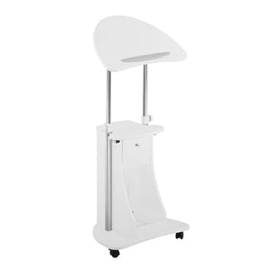 Adjustable Height Rolling Laptop Cart with Storage, Sit to Stand Desk with Wheels, Podium Stand or Medical Cart, White