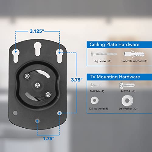 Flip Down TV & Monitor Mount, Under Cabinet & Ceiling Bracket for Kitchens, RVs & Small Spaces | Fits 13–37 Inch Screens | VESA 75x75 100x100 200x200 | Tilt & Swivel | 44 lbs Capacity