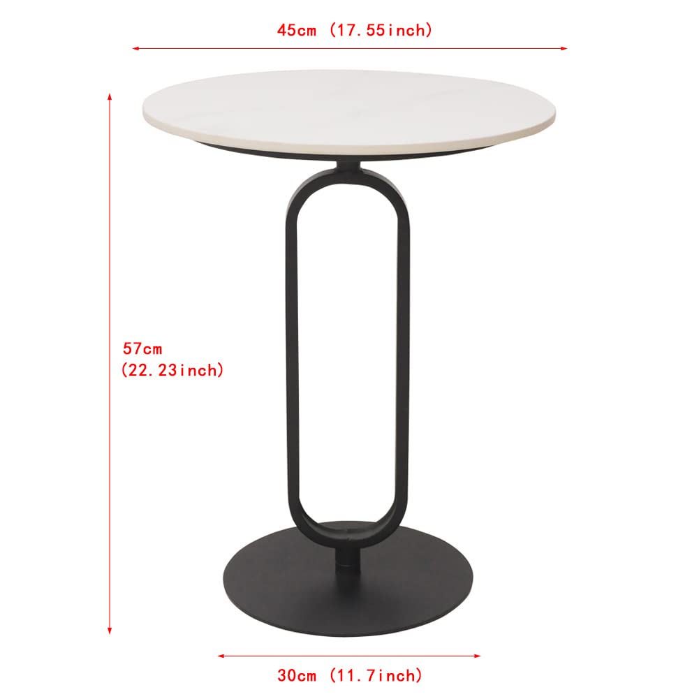 Side Table with Marble Top Metal Pub Bar Round Table Modern Sofa Side End Table Coffee Tray Side Desk for Couch Living Room Bedroom