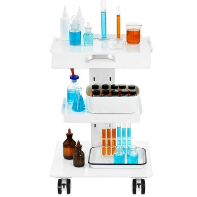 Trolley Cart with Swivel Wheels, 3-Layer Mobile Esthetician Cart, Steel Metal Rolling Tray for Lab, Clinic, Beauty and Salon, 220 lbs Weight Capacity