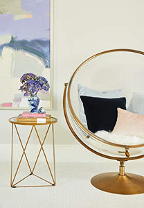 Metal Accent Table Triangle Base Round Mirror Top, Gold