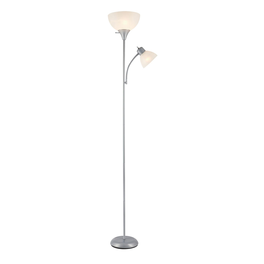 72" Torchiere Floor Lamp and Adjustable Reading Light, Silver, Frosted Shade, Dual Rotary Switch, 3-Step Dimming, Modern Lighting for Living Room or Office, Timeless
