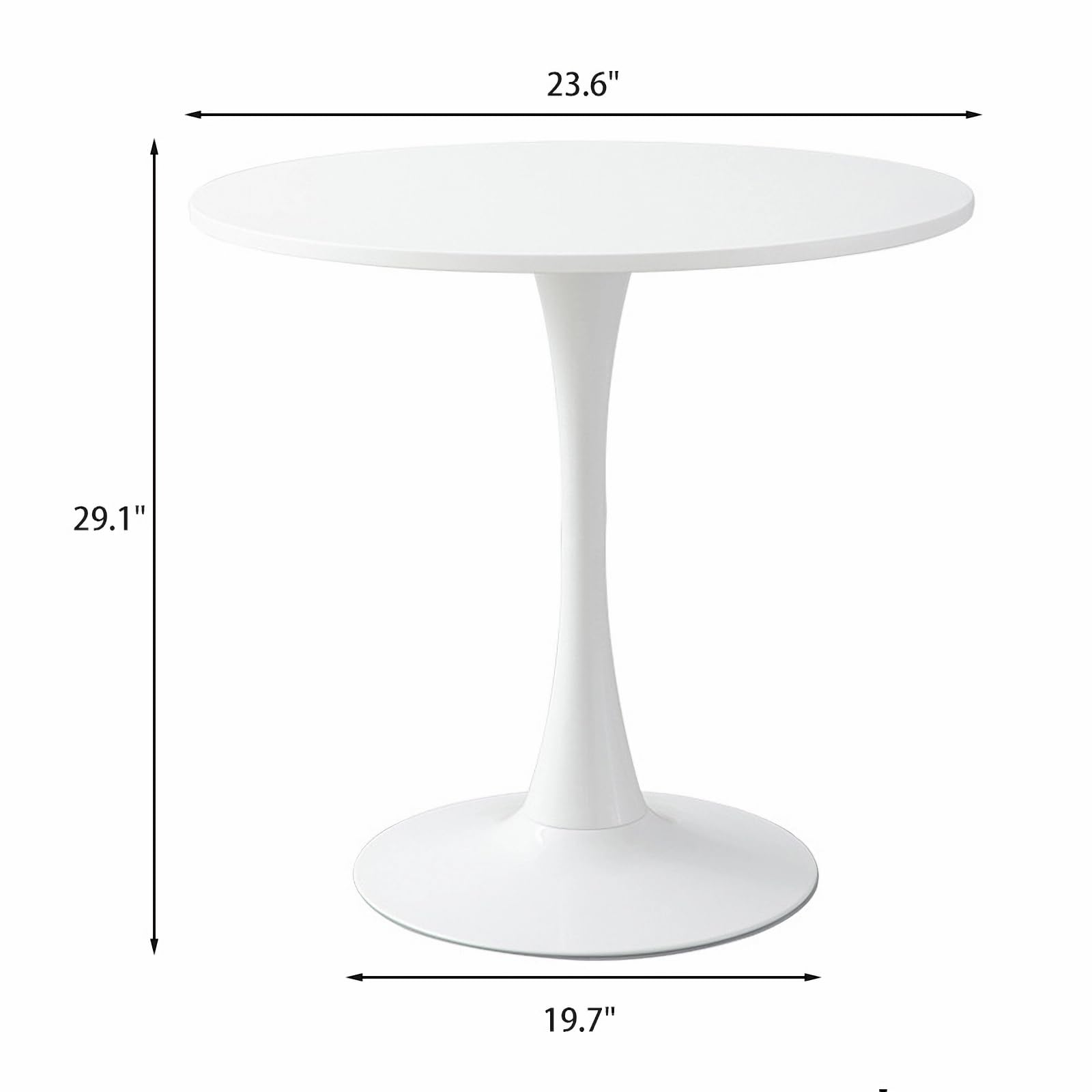 24" Tulip Table for 1-2 Persons Modern Round Dining Room Table, Mid-Century Modern White Small Kitchen Table with MDF Wooden Top, Leisure Coffee Table for Living Room, Dining Room, Office