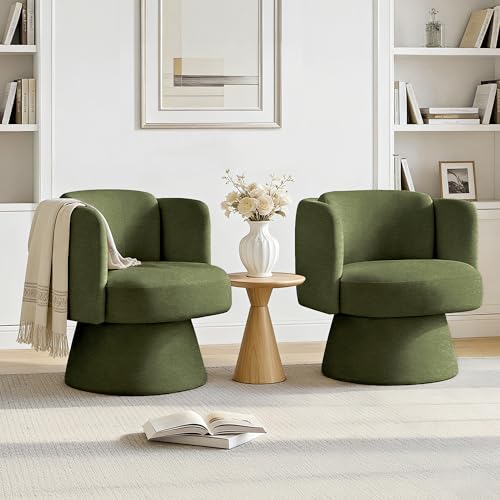 Swivel Barrel Chair,360° Accent Chairs with Round Backrest,Upholstered Lounge Chair for Vanity,Living Room,Bedroom,Reading Nook,Green