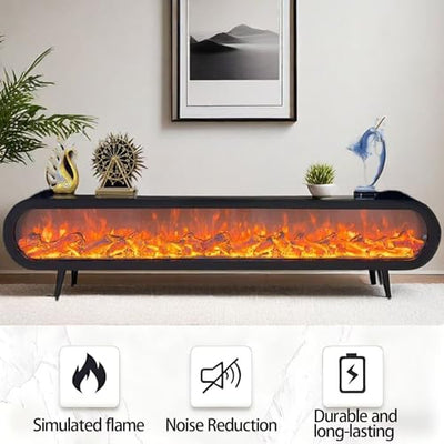 Electric Fireplace - Indoor Electric Fireplace with Mantel Includes Black Modern Style, Freestanding TV Stand with Decorative Faux Flame & Curved Corner for Living Room(79IN)