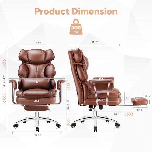 Executive Home Office Chair | Ergonomic Big & Tall High Back with Footrest, Lumbar Support & 360° Swivel