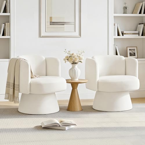 Swivel Barrel Chair,360° Accent Chairs with Round Backrest,Upholstered Lounge Chair for Vanity,Living Room,Bedroom,Reading Nook,Linen
