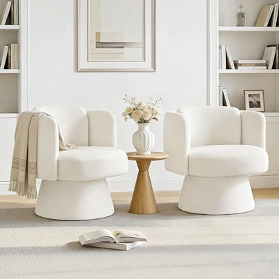 Swivel Barrel Chair,360° Accent Chairs with Round Backrest,Upholstered Lounge Chair for Vanity,Living Room,Bedroom,Reading Nook,Linen