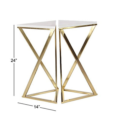 Metal Side End Accent Table End Table with Marble Top, Set of 2 Side Table 14