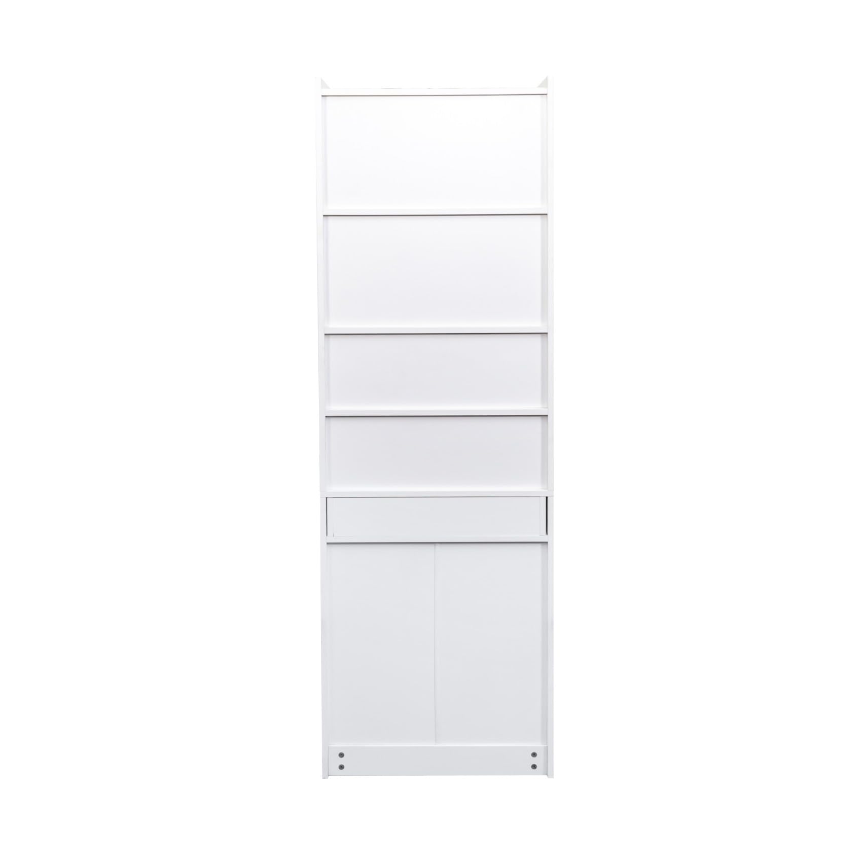 Fold-Out Home Office Desks Writing Table with Glass Doors, Drawers, Bookshelf & Storage Shelves, Modern Wooden Convertible Workstation for Work, Study