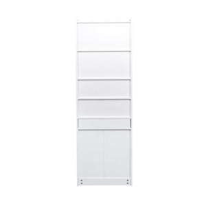 Fold-Out Home Office Desks Writing Table with Glass Doors, Drawers, Bookshelf & Storage Shelves, Modern Wooden Convertible Workstation for Work, Study