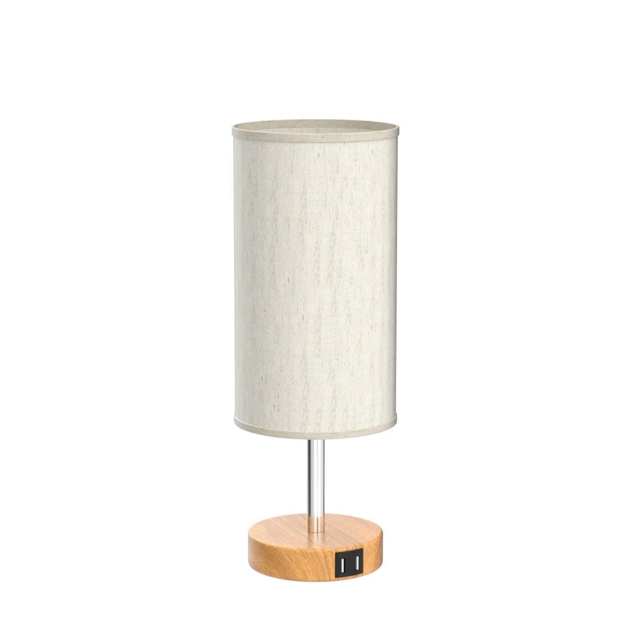 Bedside Table Lamp with USB Port - Touch Control for Bedroom Wood 3 Way Dimmable Nightstand Lamp with Round Flaxen Fabric Shade for Living Room, Dorm, Home Office (LED Bulb Included)
