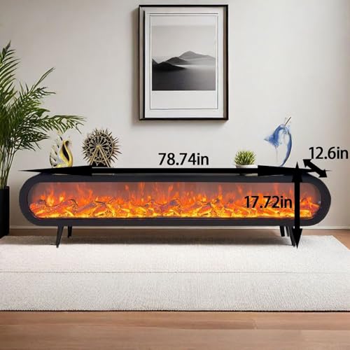 Electric Fireplace - Indoor Electric Fireplace with Mantel Includes Black Modern Style, Freestanding TV Stand with Decorative Faux Flame & Curved Corner for Living Room(79IN)