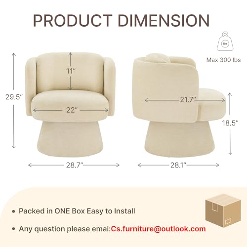 Swivel Barrel Chair,360° Accent Chairs with Round Backrest,Upholstered Lounge Chair for Vanity,Living Room,Bedroom,Reading Nook,Sand
