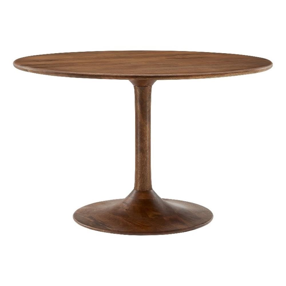48 Inch Round Wood Dining Table in Walnut – Solid Mango Wood Tabletop with Pedestal Base - Mid Century Modern Dining Room Furniture - Kitchen Table for 4-6 Person