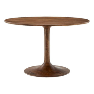 48 Inch Round Wood Dining Table in Walnut – Solid Mango Wood Tabletop with Pedestal Base - Mid Century Modern Dining Room Furniture - Kitchen Table for 4-6 Person