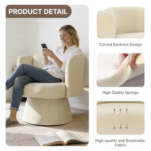 Swivel Barrel Chair,360° Accent Chairs with Round Backrest,Upholstered Lounge Chair for Vanity,Living Room,Bedroom,Reading Nook,Sand