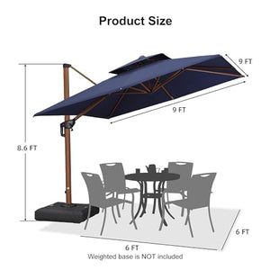 9ft Patio Umbrella Outdoor Square Umbrellas Large Cantilever Umbrella Windproof Offset Umbrellas Heavy Duty Sun Umbrella for Garden Deck Pool Patio, Navy Blue