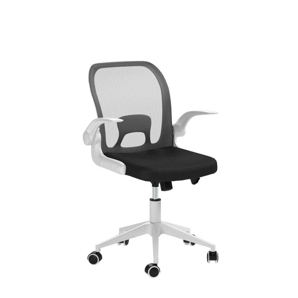 Foldable Office Chair - Home Office Desk Chairs with Wheels and Flip-Up Arms - Ergonomic Backrest Mesh Computer Chair Adjustable Swivel Rolling Home Executive (White)