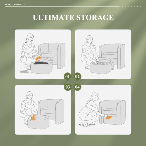 Velvet Morden Living Room Chair with Storage Ottoman, Barrel Accent Chair with Lounge Seat for Bedroom/Reading Spaces, Green
