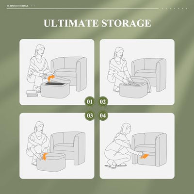 Velvet Morden Living Room Chair with Storage Ottoman, Barrel Accent Chair with Lounge Seat for Bedroom/Reading Spaces, Green